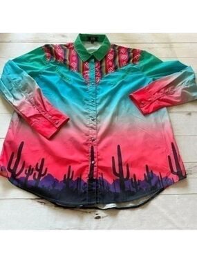 L&B Lucky and Blessed Mens 3X Western Cactus multicolored Snap Buttons Up Shirt
